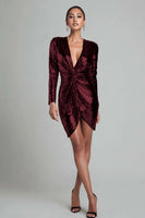 Load image into Gallery viewer, Sparkly Gold V Neck Ruched Short Sequin Cocktail Dress with Sleeves