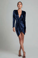 Load image into Gallery viewer, Sparkly Gold V Neck Ruched Short Sequin Cocktail Dress with Sleeves