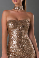 Load image into Gallery viewer, Sparkly Gold Sweetheart Bodycon Sequin Short Cocktail Dress