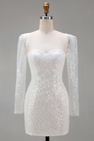 Load image into Gallery viewer, Sparkly White Sweetheart Sequin Bodycon Short Cocktail Dress