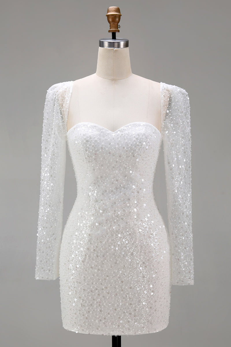 Load image into Gallery viewer, Sparkly White Sweetheart Sequin Bodycon Short Cocktail Dress