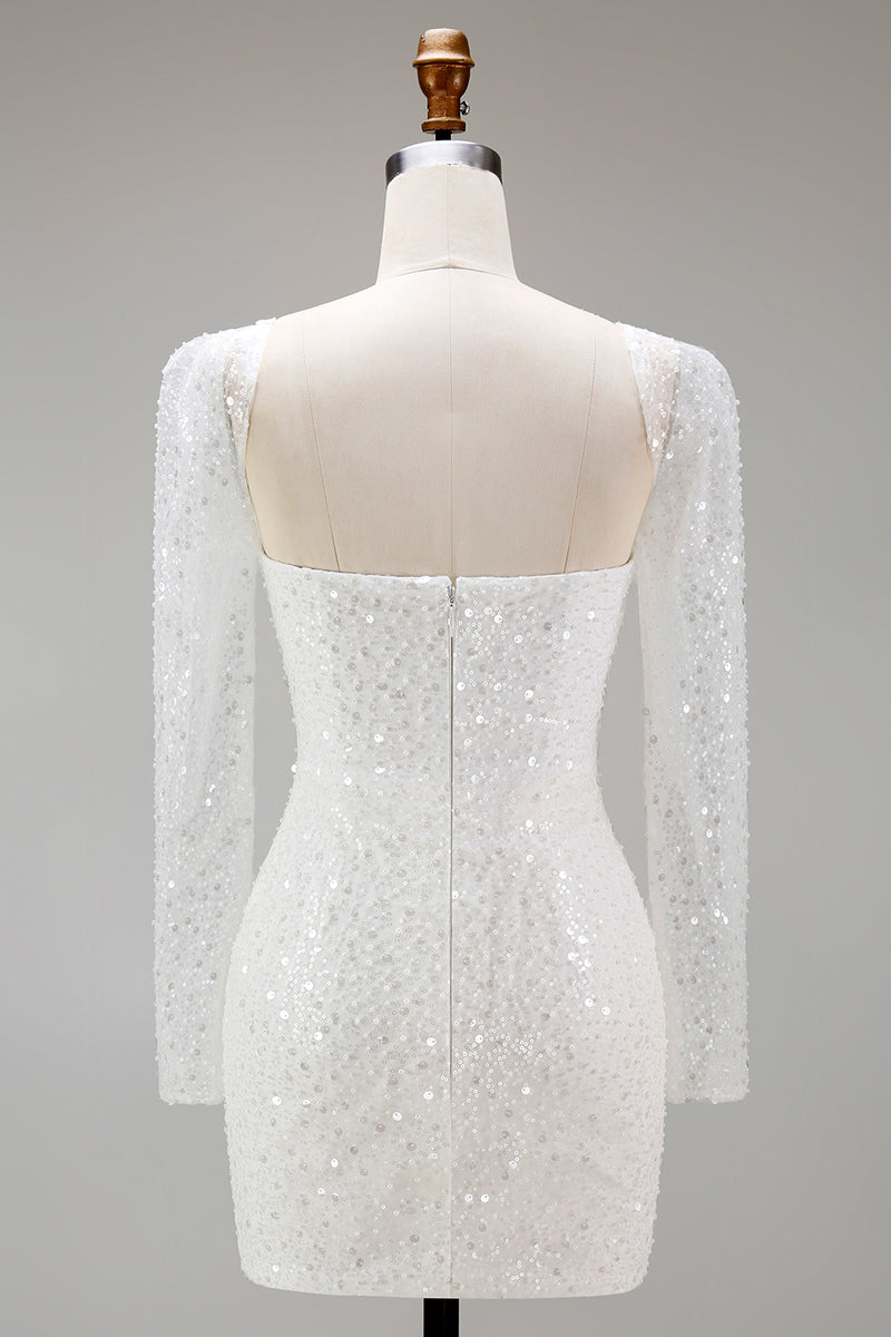 Load image into Gallery viewer, Sparkly White Sweetheart Sequin Bodycon Short Cocktail Dress