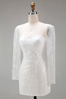 Load image into Gallery viewer, Sparkly White Sweetheart Sequin Bodycon Short Cocktail Dress