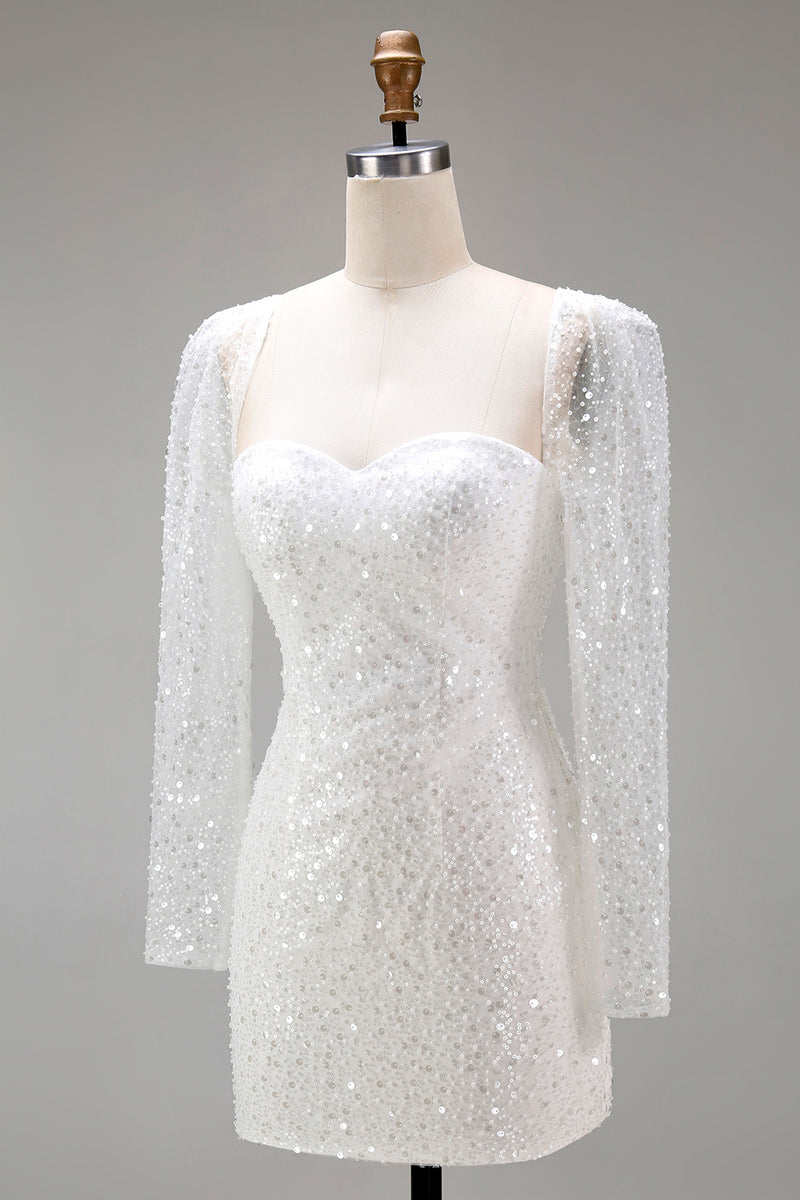 Load image into Gallery viewer, Sparkly White Sweetheart Sequin Bodycon Short Cocktail Dress