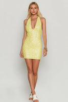 Load image into Gallery viewer, Sparkly Yellow Halter Bodycon Sequin Short Cocktail Dress