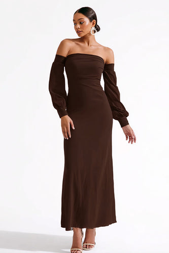 Dark Brown Strapless Sheath Long Formal Dress with Sleeves