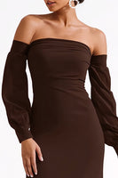 Load image into Gallery viewer, Dark Brown Strapless Sheath Long Formal Dress with Sleeves