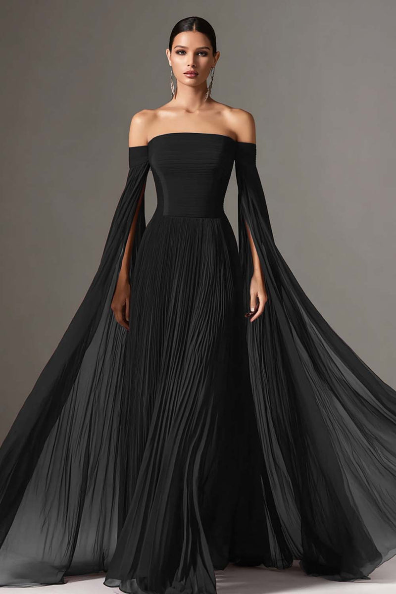 Load image into Gallery viewer, Burgundy Off the Shoulder Pleated Long Formal Dress with Cape