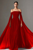 Load image into Gallery viewer, Burgundy Off the Shoulder Pleated Long Formal Dress with Cape