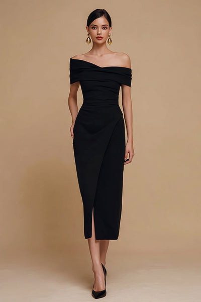 Black Mermaid Off the Shoulder Maxi Formal Dress with Slit