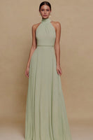Load image into Gallery viewer, Dusty Sage High Neck Chiffon A Line Long Formal Dress