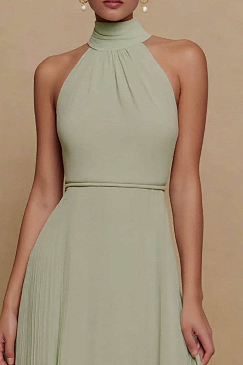 Load image into Gallery viewer, Dusty Sage High Neck Chiffon A Line Long Formal Dress