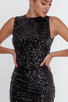 Load image into Gallery viewer, Sparkly Black Bodycon Sequin Short Cocktail Dress with Slit