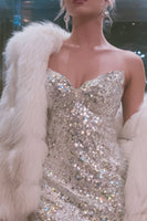 Load image into Gallery viewer, Sparkly Silver Bodycon Sweetheart Short Sequin Cocktail Dress