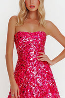Load image into Gallery viewer, Sparkly Fuchsia A Line Strapless Sequin Mini Cocktail Dress