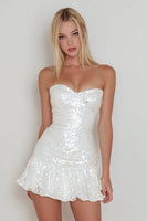 Load image into Gallery viewer, Sparkly White Sequin Sweetheart Mini Cocktail Dress
