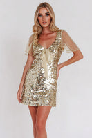 Load image into Gallery viewer, Sparkly Gold Sequin Bodycon Short Sleeves Cocktail Dress