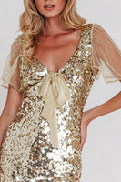 Load image into Gallery viewer, Sparkly Gold Sequin Bodycon Short Sleeves Cocktail Dress