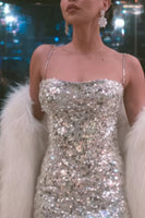 Load image into Gallery viewer, Sparkly Silver Sequin Spaghetti Straps Bodycon Short Cocktail Dress