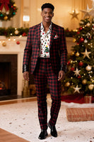Load image into Gallery viewer, 2 Piece Red and Black Grid Notched Lapel Men Prom Suits