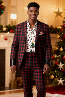 Load image into Gallery viewer, 2 Piece Red and Black Grid Notched Lapel Men Prom Suits