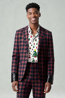Load image into Gallery viewer, 2 Piece Red and Black Grid Notched Lapel Men Prom Suits
