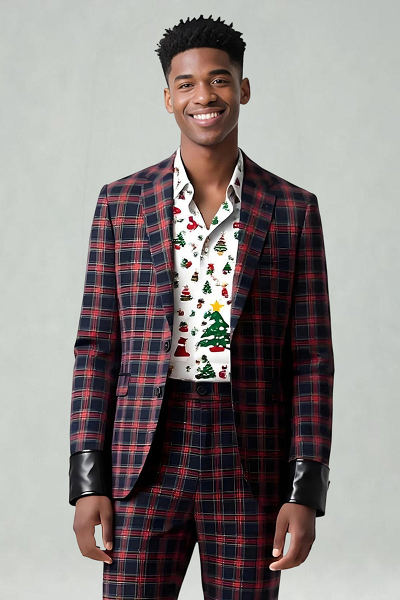 Load image into Gallery viewer, 2 Piece Red and Black Grid Notched Lapel Men Prom Suits