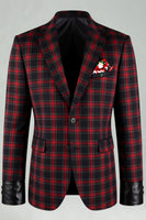 Load image into Gallery viewer, 2 Piece Red and Black Grid Notched Lapel Men Prom Suits