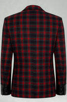 Load image into Gallery viewer, 2 Piece Red and Black Grid Notched Lapel Men Prom Suits