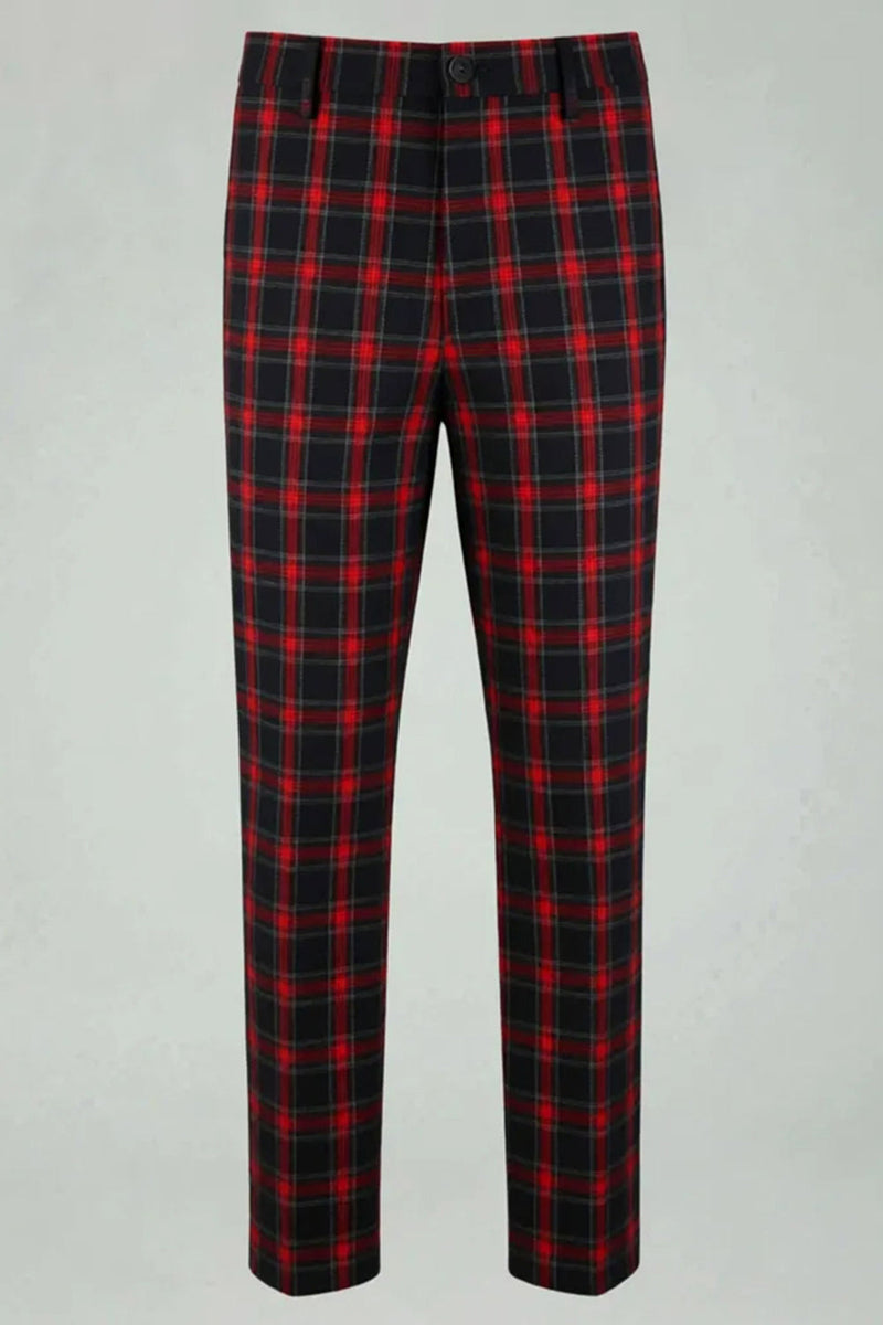 Load image into Gallery viewer, 2 Piece Red and Black Grid Notched Lapel Men Prom Suits