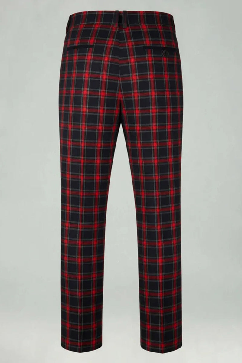 Load image into Gallery viewer, 2 Piece Red and Black Grid Notched Lapel Men Prom Suits