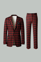 Load image into Gallery viewer, 2 Piece Black and Red Grid Notched Lapel Men Prom Suits