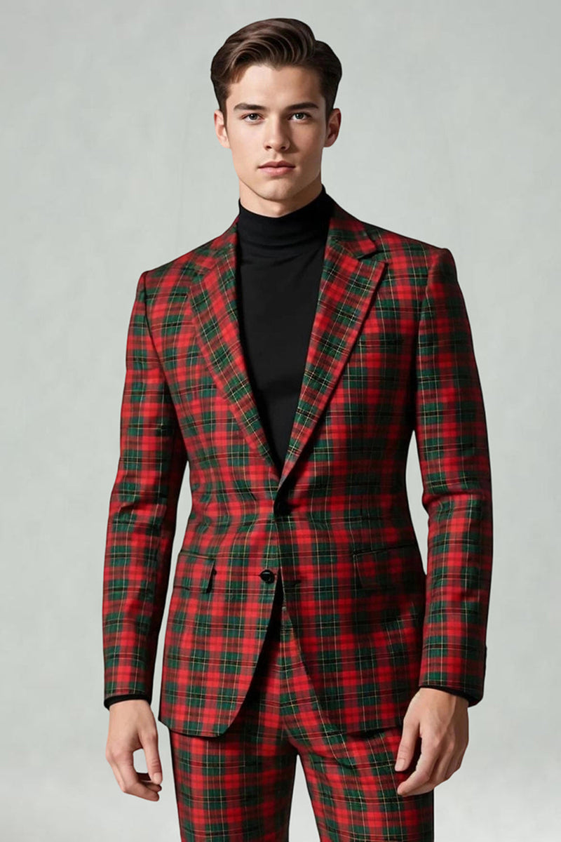 Load image into Gallery viewer, 2 Piece Black and Red Grid Notched Lapel Men Prom Suits