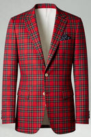 Load image into Gallery viewer, 2 Piece Black and Red Grid Notched Lapel Men Prom Suits