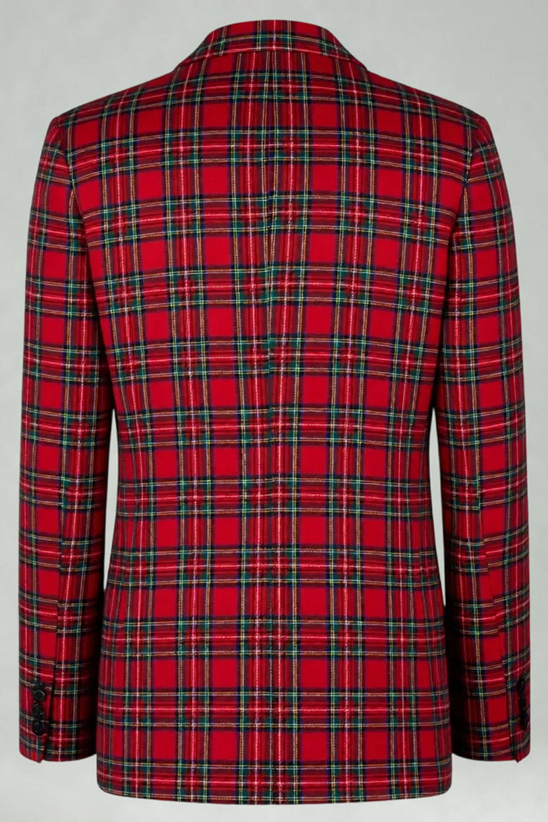 Load image into Gallery viewer, 2 Piece Black and Red Grid Notched Lapel Men Prom Suits