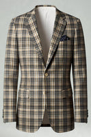 Load image into Gallery viewer, 2 Piece Brown and Grey Grid Notched Lapel Men Prom Suits