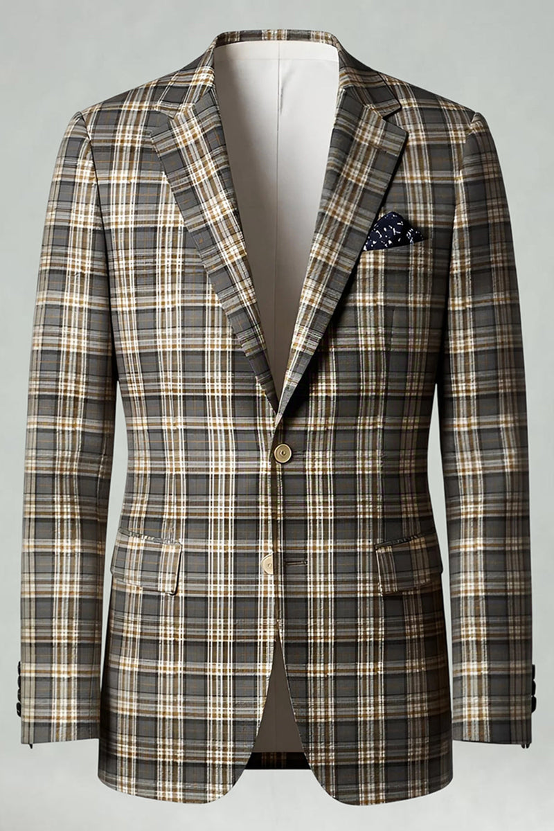 Load image into Gallery viewer, 2 Piece Brown and Grey Grid Notched Lapel Men Prom Suits