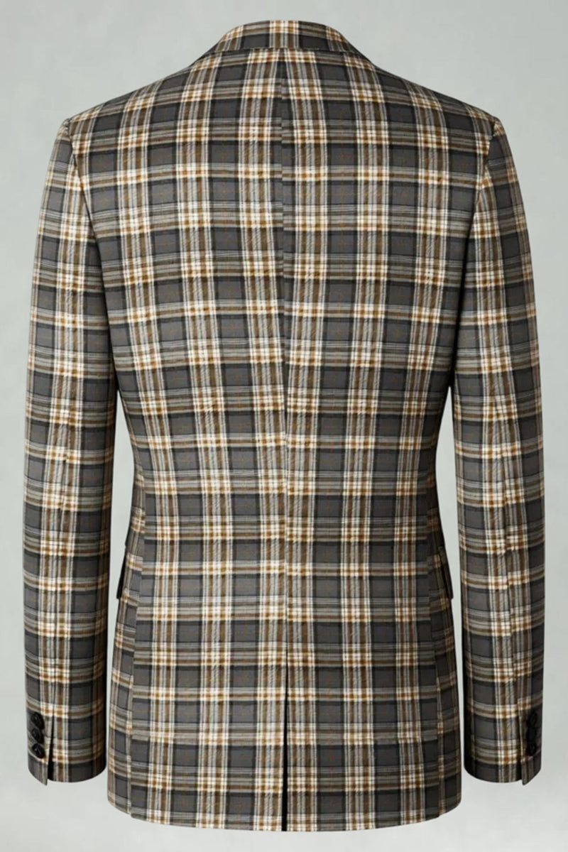 Load image into Gallery viewer, 2 Piece Brown and Grey Grid Notched Lapel Men Prom Suits