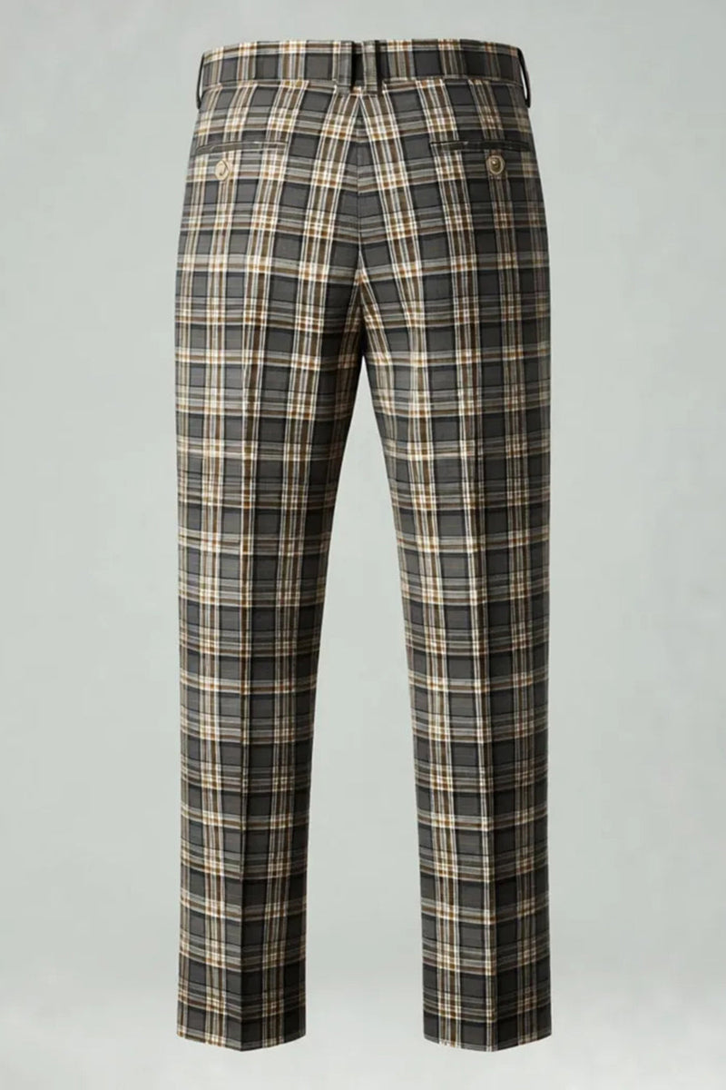 Load image into Gallery viewer, 2 Piece Brown and Grey Grid Notched Lapel Men Prom Suits