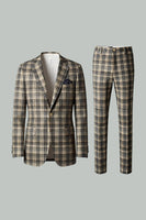 Load image into Gallery viewer, 2 Piece Brown and Grey Grid Notched Lapel Men Prom Suits