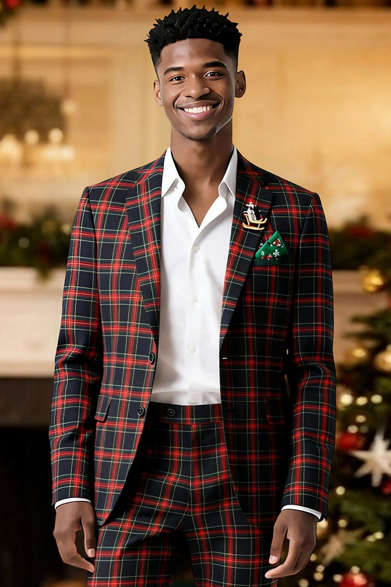 Load image into Gallery viewer, 2 Piece Brown and Grey Grid Notched Lapel Men Prom Suits