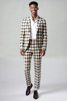 Load image into Gallery viewer, Black and Yellow Notched Lapel Men Grid Prom Suits