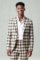 Load image into Gallery viewer, Black and Yellow Notched Lapel Men Grid Prom Suits