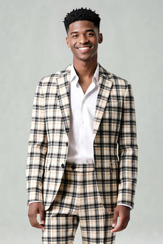 Black and Yellow Notched Lapel Men Grid Prom Suits