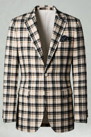 Load image into Gallery viewer, Black and Yellow Notched Lapel Men Grid Prom Suits