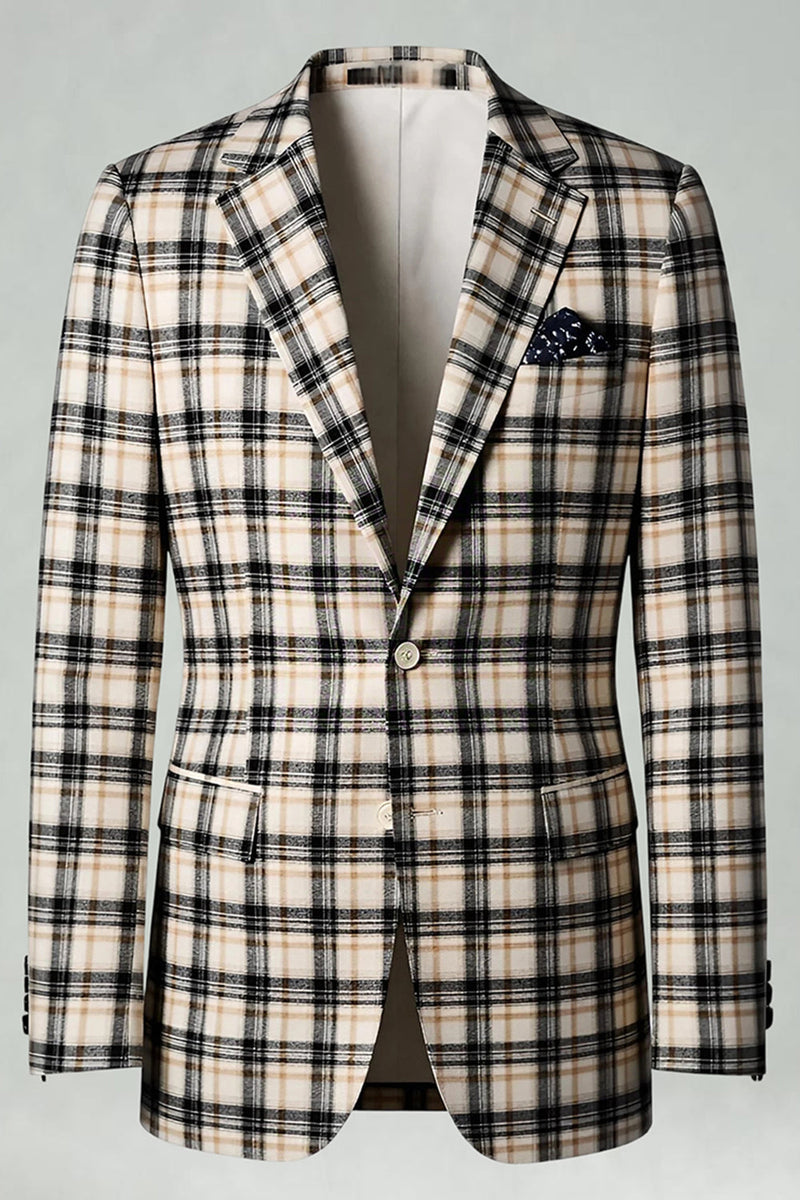 Load image into Gallery viewer, Black and Yellow Notched Lapel Men Grid Prom Suits