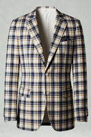 Load image into Gallery viewer, Black and Yellow Notched Lapel Men Grid Prom Suits