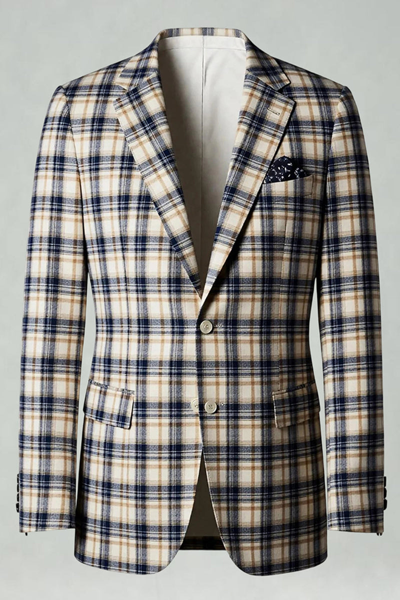 Load image into Gallery viewer, Black and Yellow Notched Lapel Men Grid Prom Suits