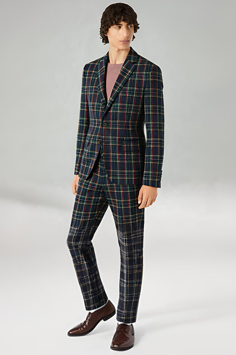 Load image into Gallery viewer, Black and Yellow Notched Lapel Men Grid Prom Suits