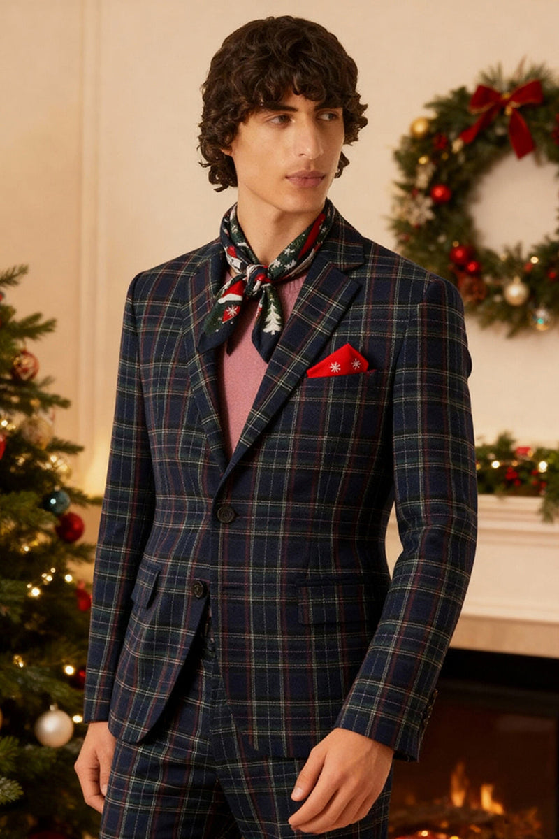 Load image into Gallery viewer, Black and Yellow Notched Lapel Men Grid Prom Suits